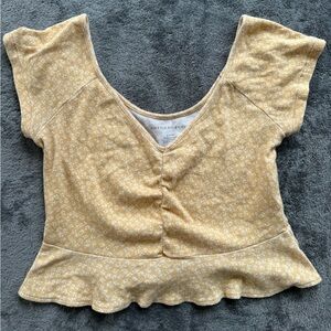 American Eagle Yellow Floral Peplum Crop Top, Size S